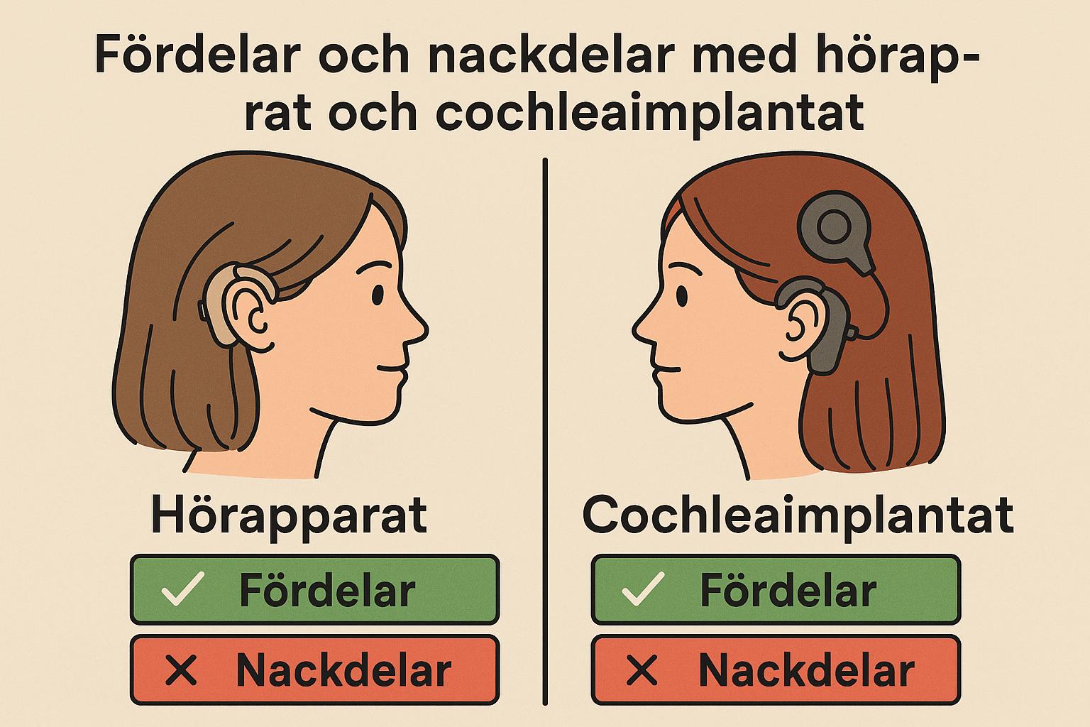 Fördelar och nackdelar med hörapparat och cochleaimplantat